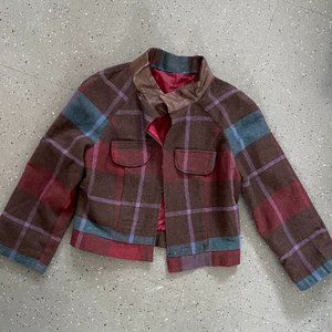 Silk-lined Wool Plaid Cropped Jacket